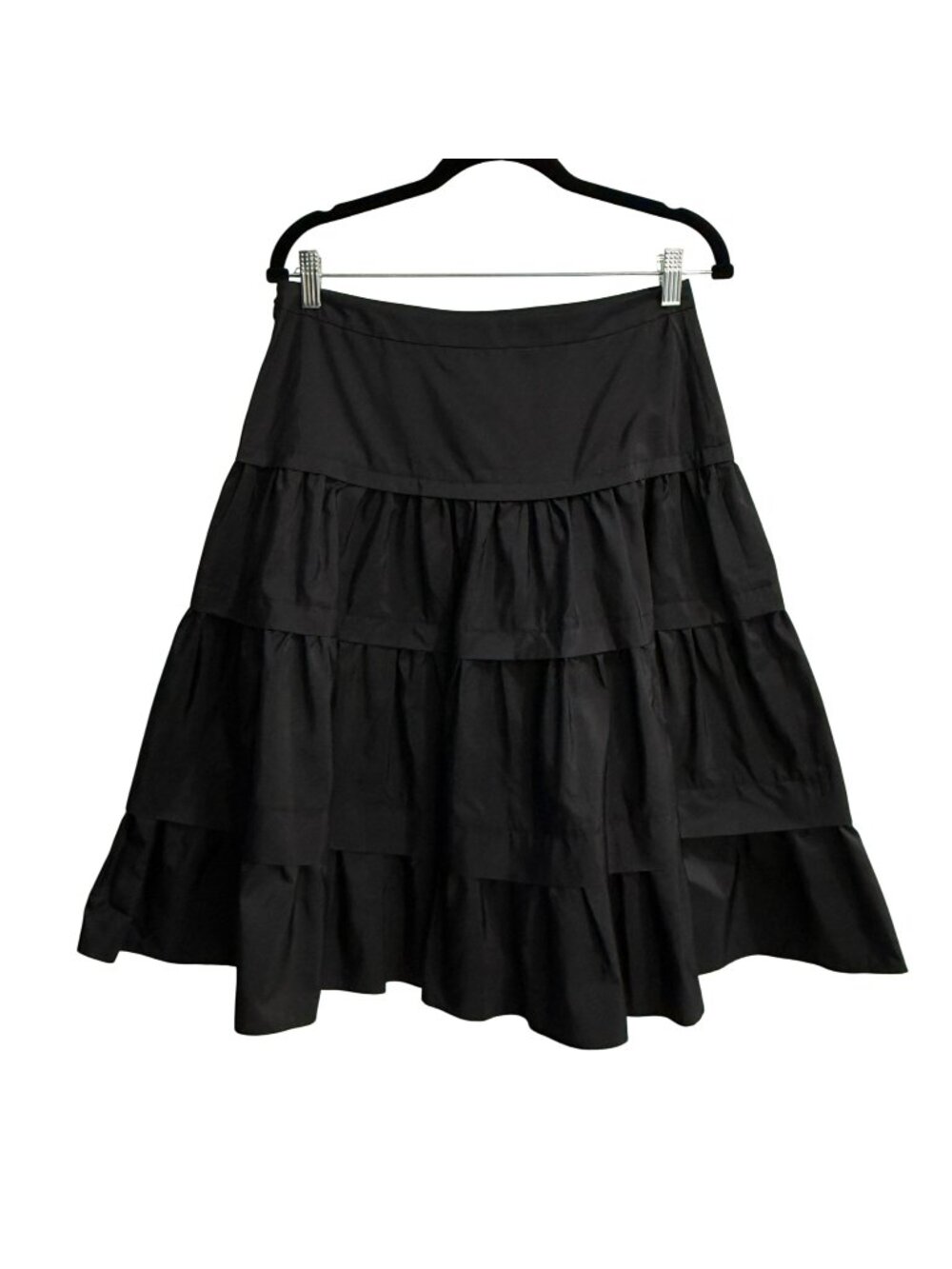 Moschino Cheap And Chic Black Silk Tiered Midi Skirt Size 8